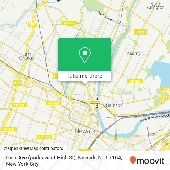 Mapa de Park Ave (park ave at High St), Newark, NJ 07104