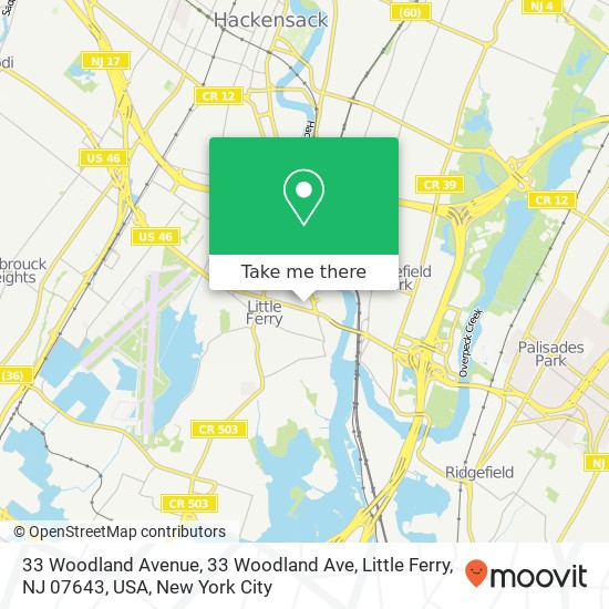 Mapa de 33 Woodland Avenue, 33 Woodland Ave, Little Ferry, NJ 07643, USA