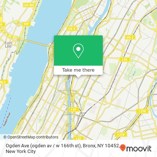 Mapa de Ogden Ave (ogden av / w 166th st), Bronx, NY 10452