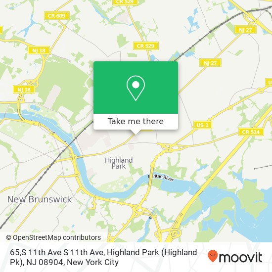 Mapa de 65,S 11th Ave S 11th Ave, Highland Park (Highland Pk), NJ 08904