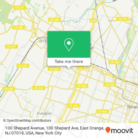 Mapa de 100 Shepard Avenue, 100 Shepard Ave, East Orange, NJ 07018, USA