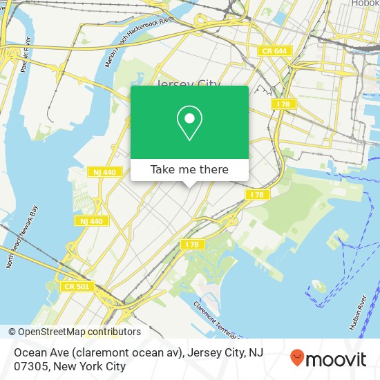 Mapa de Ocean Ave (claremont ocean av), Jersey City, NJ 07305