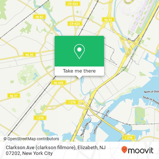 Mapa de Clarkson Ave (clarkson fillmore), Elizabeth, NJ 07202