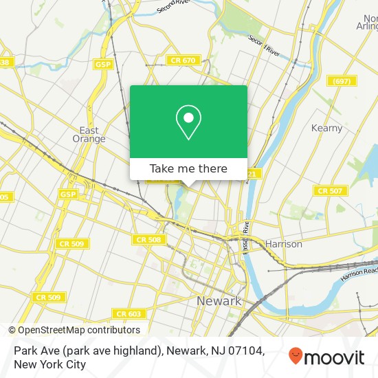 Mapa de Park Ave (park ave highland), Newark, NJ 07104