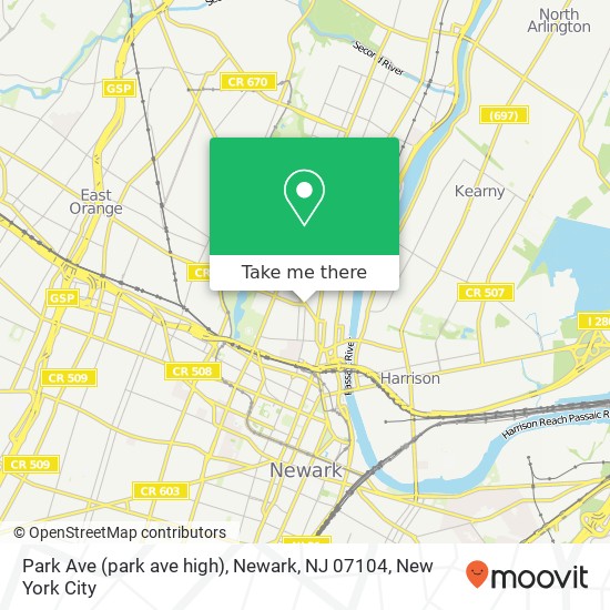 Mapa de Park Ave (park ave high), Newark, NJ 07104