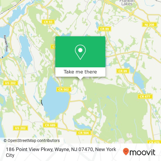 Mapa de 186 Point View Pkwy, Wayne, NJ 07470