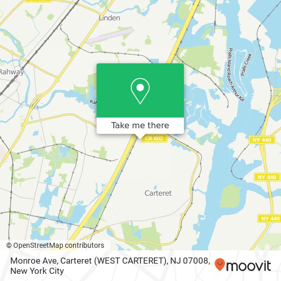 Mapa de Monroe Ave, Carteret (WEST CARTERET), NJ 07008