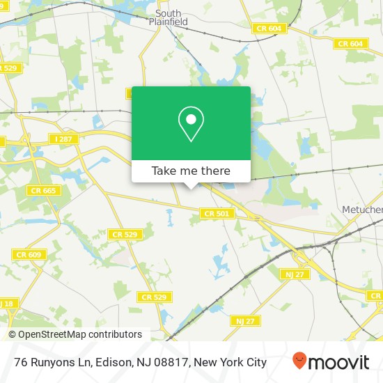 Mapa de 76 Runyons Ln, Edison, NJ 08817