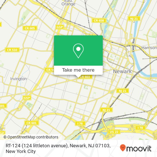 Mapa de RT-124 (124 littleton avenue), Newark, NJ 07103