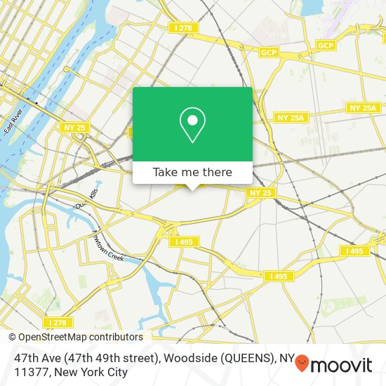 Mapa de 47th Ave (47th 49th street), Woodside (QUEENS), NY 11377