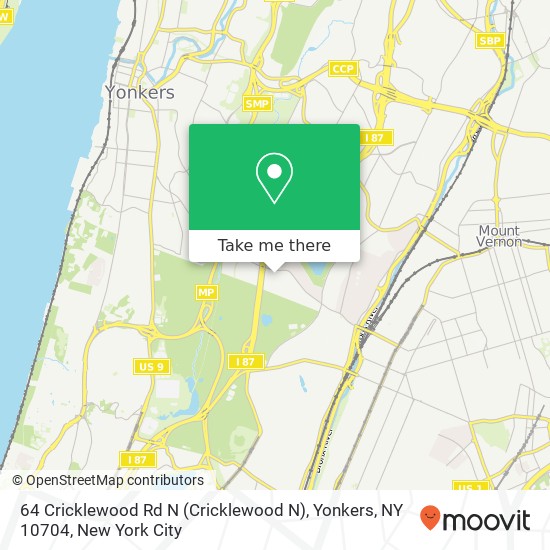 Mapa de 64 Cricklewood Rd N (Cricklewood N), Yonkers, NY 10704