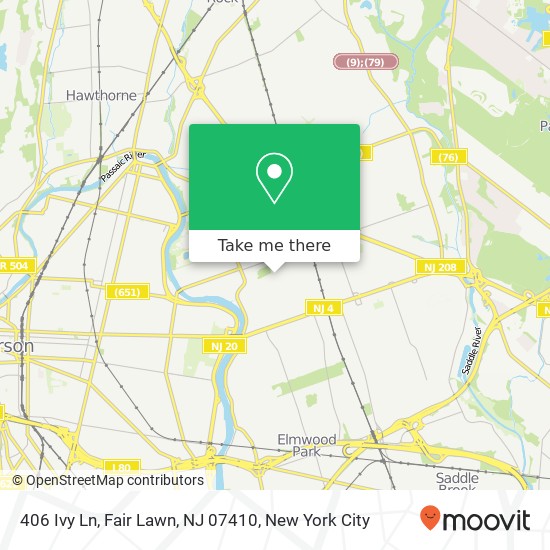 Mapa de 406 Ivy Ln, Fair Lawn, NJ 07410