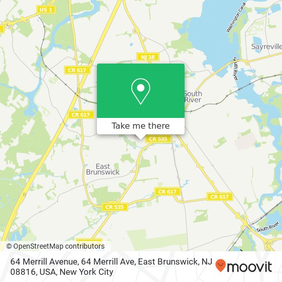 Mapa de 64 Merrill Avenue, 64 Merrill Ave, East Brunswick, NJ 08816, USA