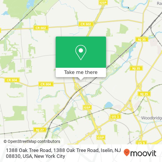 Mapa de 1388 Oak Tree Road, 1388 Oak Tree Road, Iselin, NJ 08830, USA