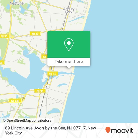 Mapa de 89 Lincoln Ave, Avon-by-the-Sea, NJ 07717