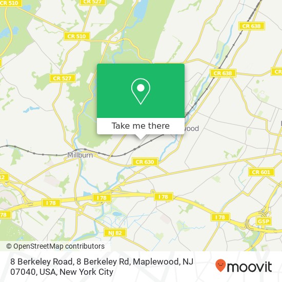 Mapa de 8 Berkeley Road, 8 Berkeley Rd, Maplewood, NJ 07040, USA