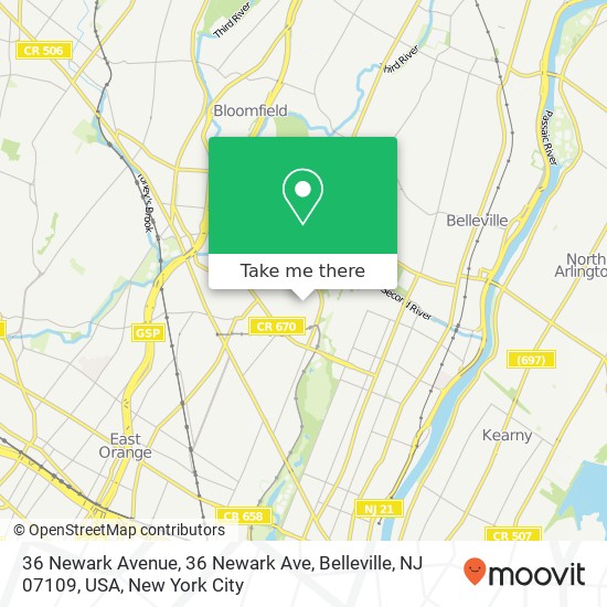 36 Newark Avenue, 36 Newark Ave, Belleville, NJ 07109, USA map