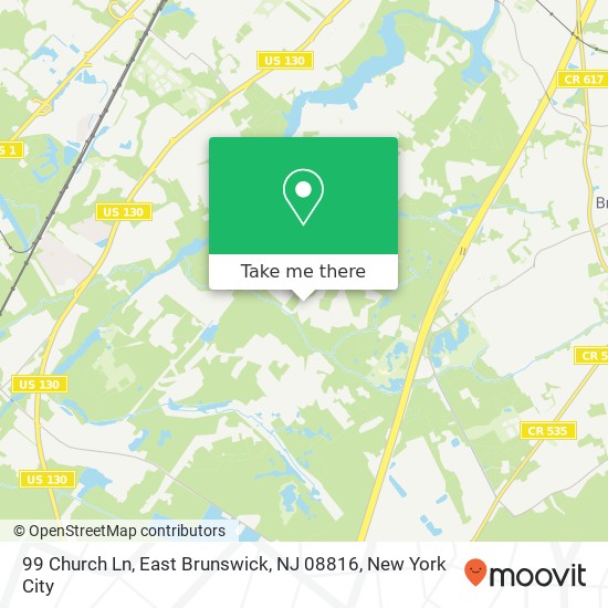 Mapa de 99 Church Ln, East Brunswick, NJ 08816