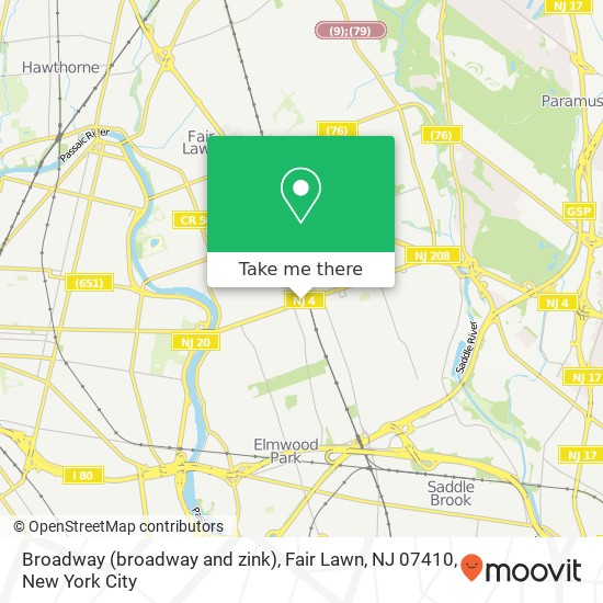 Mapa de Broadway (broadway and zink), Fair Lawn, NJ 07410