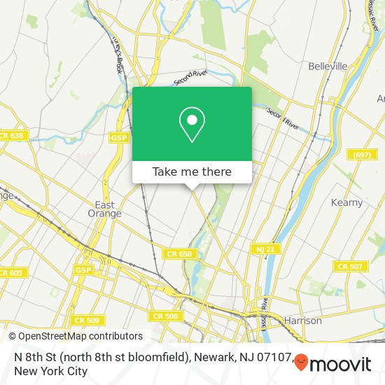 Mapa de N 8th St (north 8th st bloomfield), Newark, NJ 07107