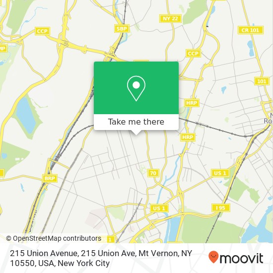 Mapa de 215 Union Avenue, 215 Union Ave, Mt Vernon, NY 10550, USA