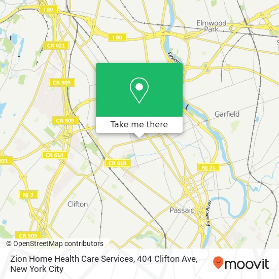 Mapa de Zion Home Health Care Services, 404 Clifton Ave