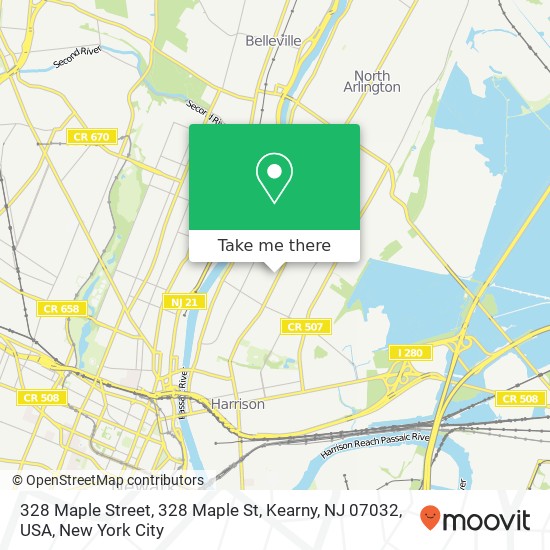 Mapa de 328 Maple Street, 328 Maple St, Kearny, NJ 07032, USA