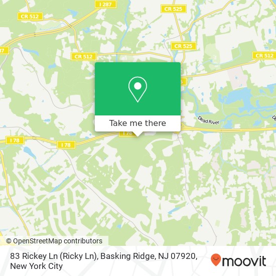 Mapa de 83 Rickey Ln (Ricky Ln), Basking Ridge, NJ 07920
