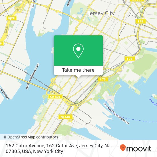 Mapa de 162 Cator Avenue, 162 Cator Ave, Jersey City, NJ 07305, USA