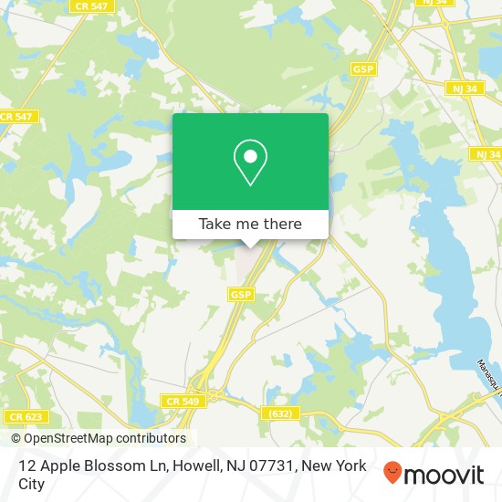 Mapa de 12 Apple Blossom Ln, Howell, NJ 07731