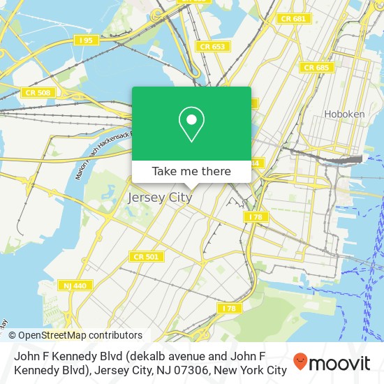 Mapa de John F Kennedy Blvd (dekalb avenue and John F Kennedy Blvd), Jersey City, NJ 07306