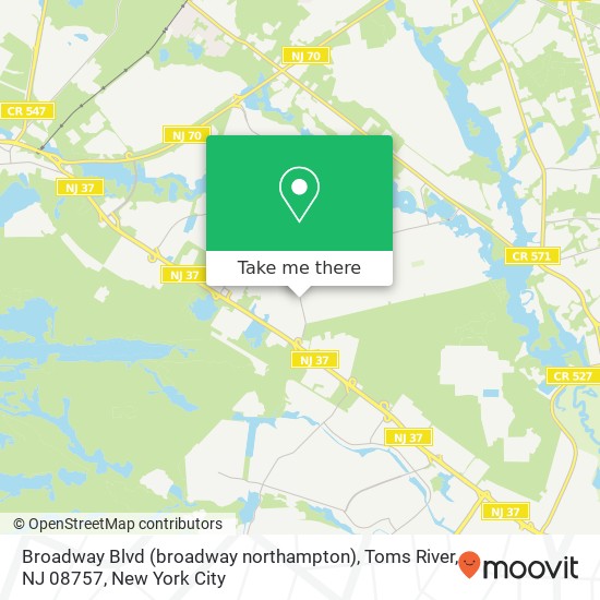 Mapa de Broadway Blvd (broadway northampton), Toms River, NJ 08757