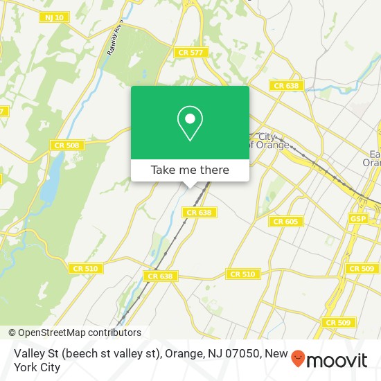 Mapa de Valley St (beech st valley st), Orange, NJ 07050
