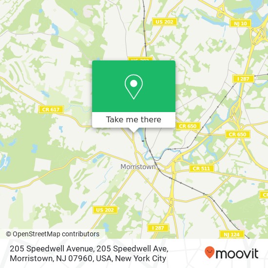 Mapa de 205 Speedwell Avenue, 205 Speedwell Ave, Morristown, NJ 07960, USA