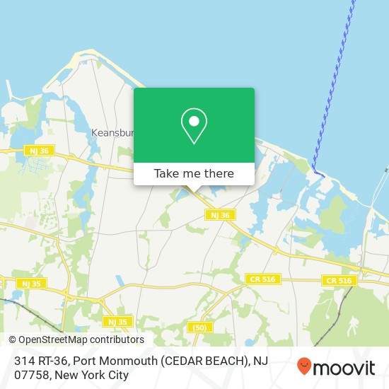 Mapa de 314 RT-36, Port Monmouth (CEDAR BEACH), NJ 07758