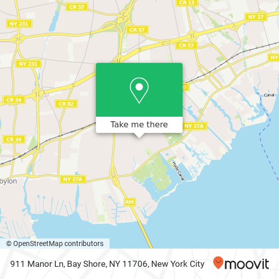 Mapa de 911 Manor Ln, Bay Shore, NY 11706
