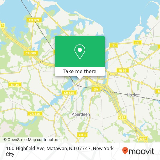 Mapa de 160 Highfield Ave, Matawan, NJ 07747