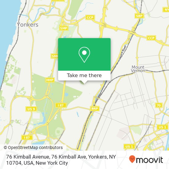 Mapa de 76 Kimball Avenue, 76 Kimball Ave, Yonkers, NY 10704, USA