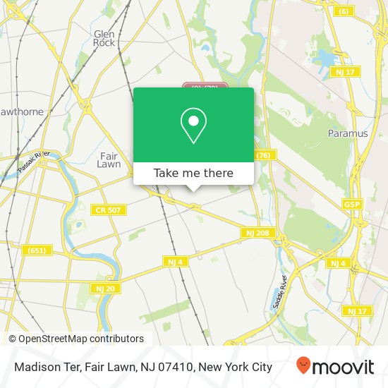 Mapa de Madison Ter, Fair Lawn, NJ 07410