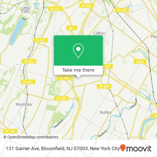 Mapa de 131 Garner Ave, Bloomfield, NJ 07003