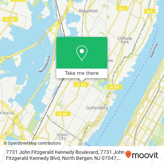 Mapa de 7731 John Fitzgerald Kennedy Boulevard, 7731 John Fitzgerald Kennedy Blvd, North Bergen, NJ 07047, USA