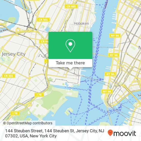 Mapa de 144 Steuben Street, 144 Steuben St, Jersey City, NJ 07302, USA