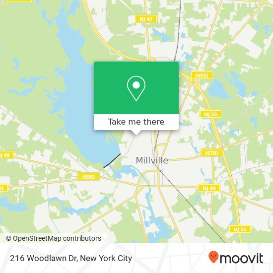 Mapa de 216 Woodlawn Dr, Millville, NJ 08332