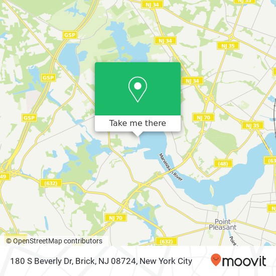 Mapa de 180 S Beverly Dr, Brick, NJ 08724