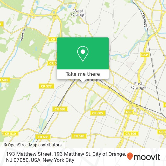 Mapa de 193 Matthew Street, 193 Matthew St, City of Orange, NJ 07050, USA