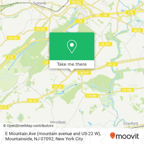 Mapa de E Mountain Ave (mountain avenue and US-22 W), Mountainside, NJ 07092