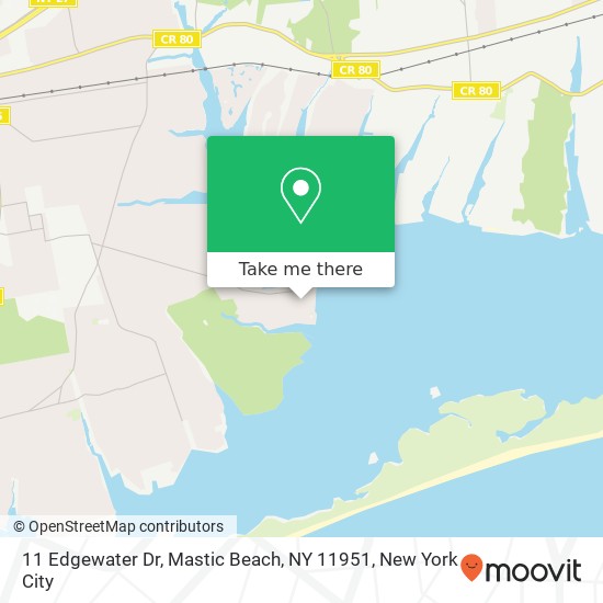 Mapa de 11 Edgewater Dr, Mastic Beach, NY 11951