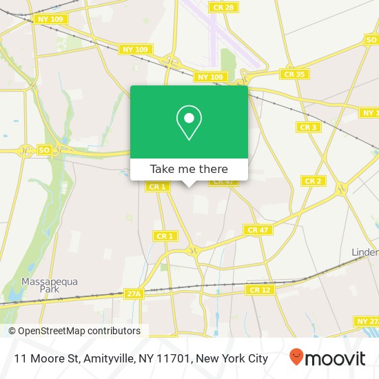 Mapa de 11 Moore St, Amityville, NY 11701