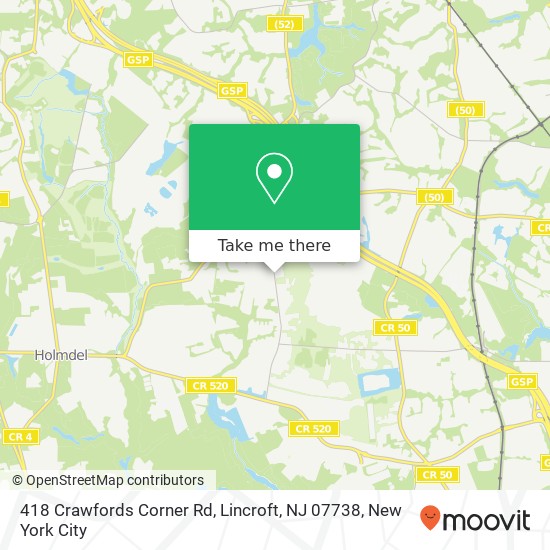 Mapa de 418 Crawfords Corner Rd, Lincroft, NJ 07738