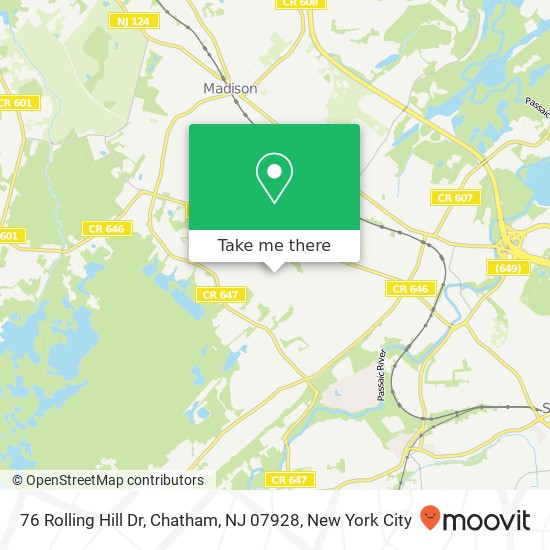 Mapa de 76 Rolling Hill Dr, Chatham, NJ 07928